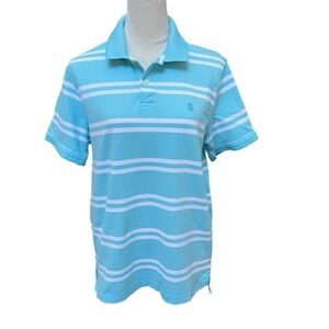 IZOD Men’s Medium Polo Shirt Blue White Stripes Soft Golf